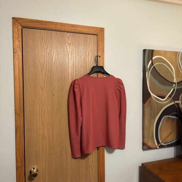 Nine West NWT XL Solid Pink Long Sleeve Puff Sleeve Top - Picture 2 of 4